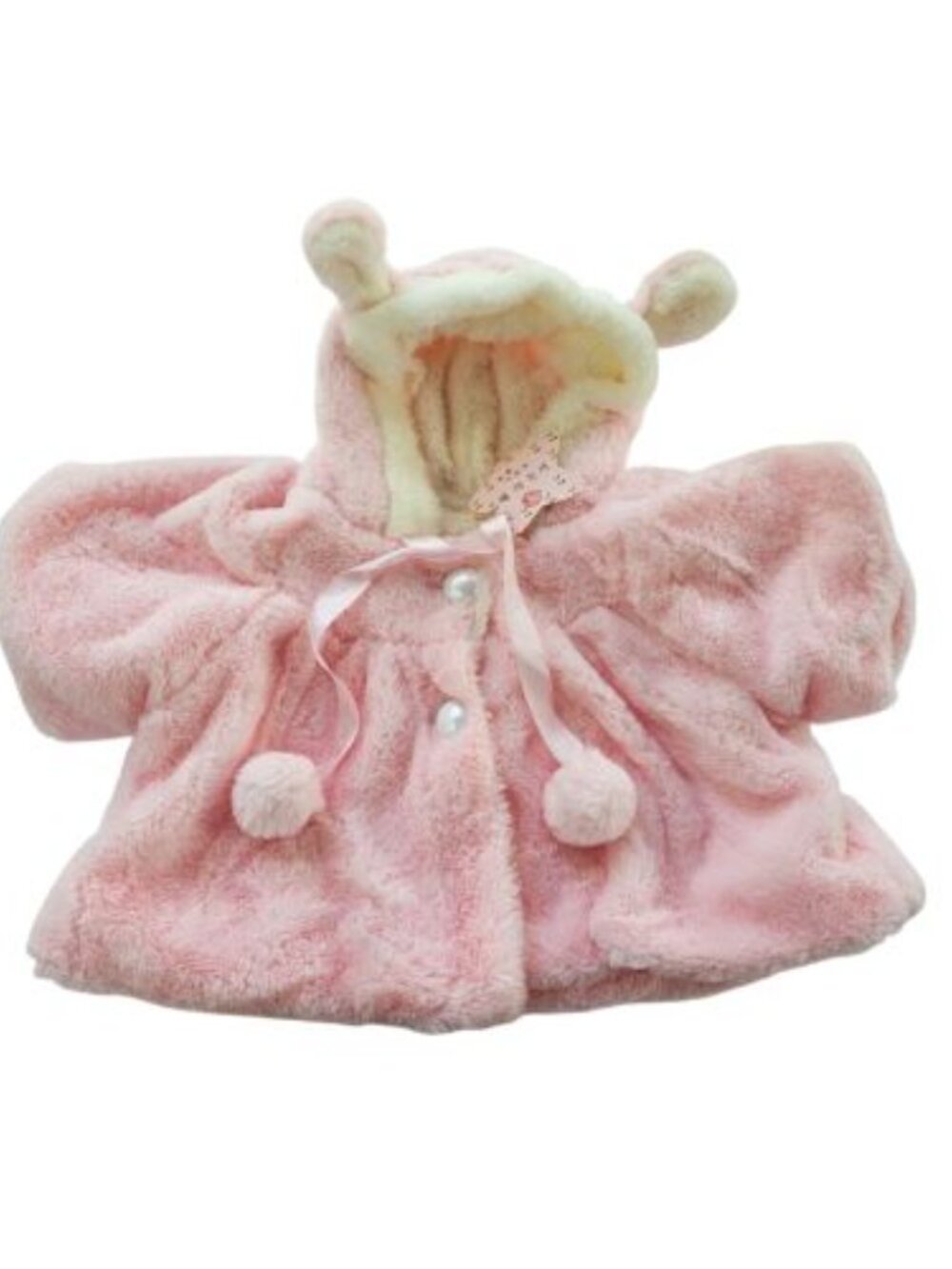 Baby Girl Pink Hooded Coat Cloak Jacket Pearl Buttons Rabbit Ears 6M Faux Fur